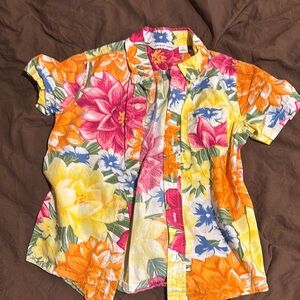 Janie and Jack Orange Pink Button Down Shirt Vibrant Floral